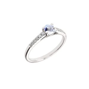 Aquamarine & Diamond Solitaire Gemstone Ring in 9ct White Gold