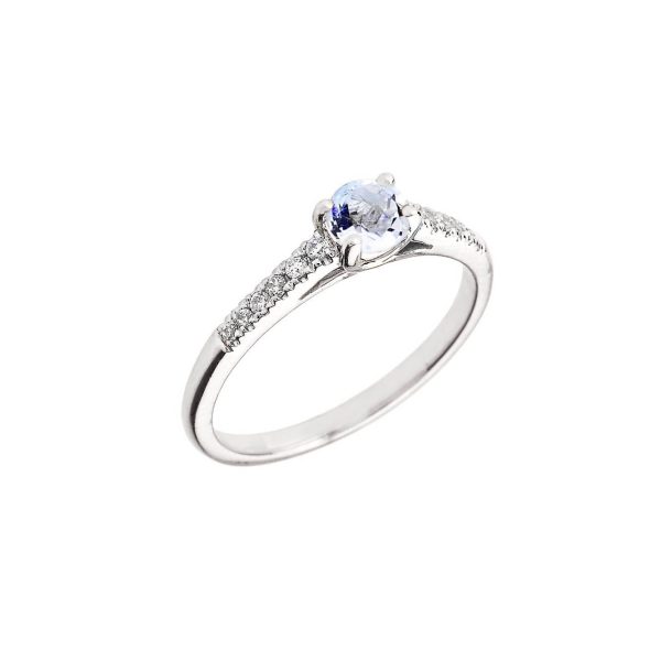 Aquamarine & Diamond Solitaire Gemstone Ring in 9ct White Gold