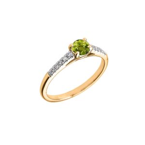 Peridot & Diamond Solitaire Gemstone Ring in 9ct Gold