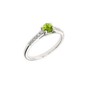 Peridot & Diamond Solitaire Gemstone Ring in 9ct White Gold