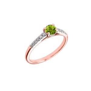 Peridot & Diamond Solitaire Gemstone Ring in 9ct Rose Gold