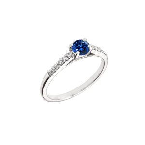 Sapphire & Diamond Solitaire Gemstone Ring in 9ct White Gold