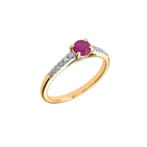 Ruby & Diamond Solitaire Gemstone Ring in 9ct Gold