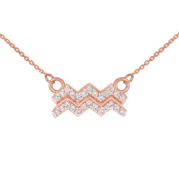 Diamond Embellished Aquarius Zodiac Pendant Necklace in 9ct Rose Gold