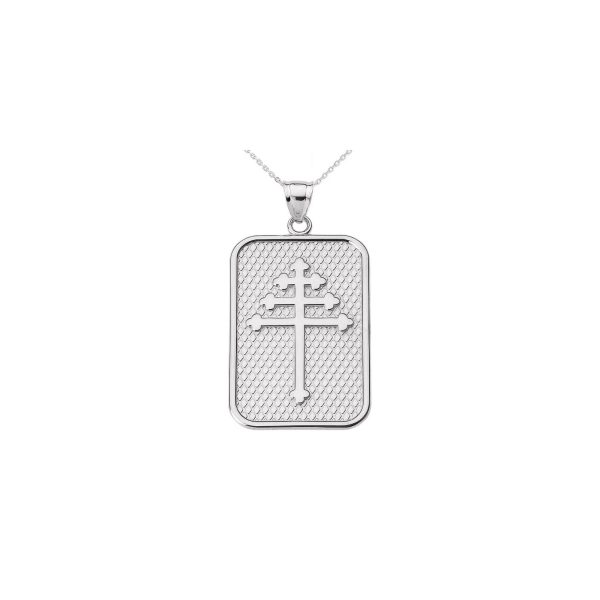 Men's Maronite Cross Pendant Necklace in 9ct White Gold