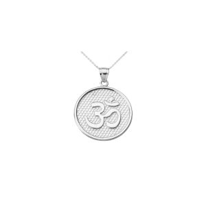 Men's Om Pendant Necklace in 9ct White Gold