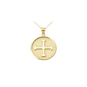 Men's Greek Cross Medallion Pendant Necklace in 9ct Gold