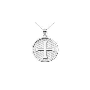 Men's Greek Cross Medallion Pendant Necklace in 9ct White Gold