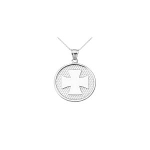 Men's Iron Cross Medallion Pendant Necklace in 9ct White Gold