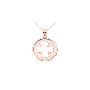 Men's Iron Cross Pendant Necklace in 9ct Rose Gold