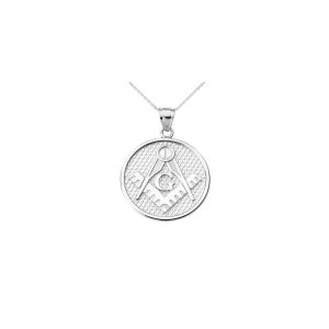 Men's Masonic Charm Pendant Necklace in 9ct White Gold