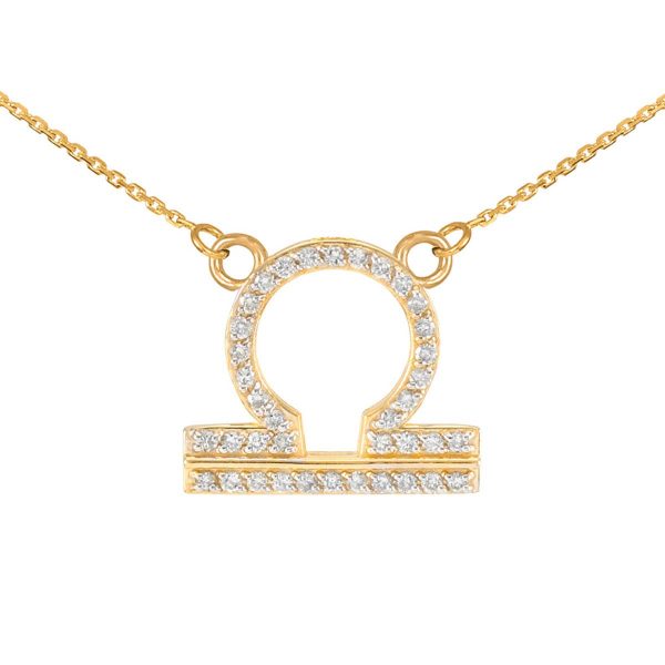 Diamond Embellished Libra Zodiac Pendant Necklace in 9ct Gold