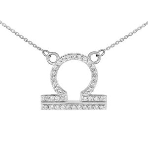 Diamond Embellished Libra Zodiac Pendant Necklace in 9ct White Gold