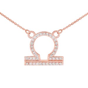 Diamond Embellished Libra Zodiac Pendant Necklace in 9ct Rose Gold