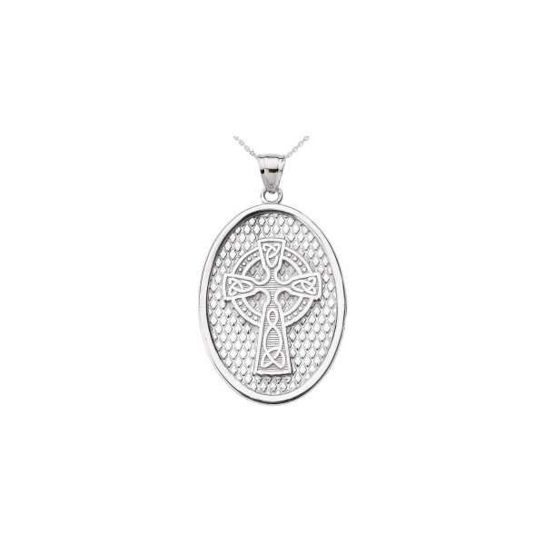 Celtic Cross Trinity Knot Oval Pendant Necklace in 9ct White Gold