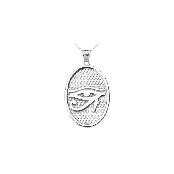 Men's Eye of Horus Oval Charm Pendant Necklace in 9ct White Gold