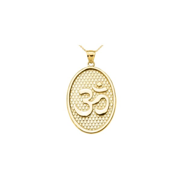 Men's Om Oval Pendant Necklace in 9ct Gold