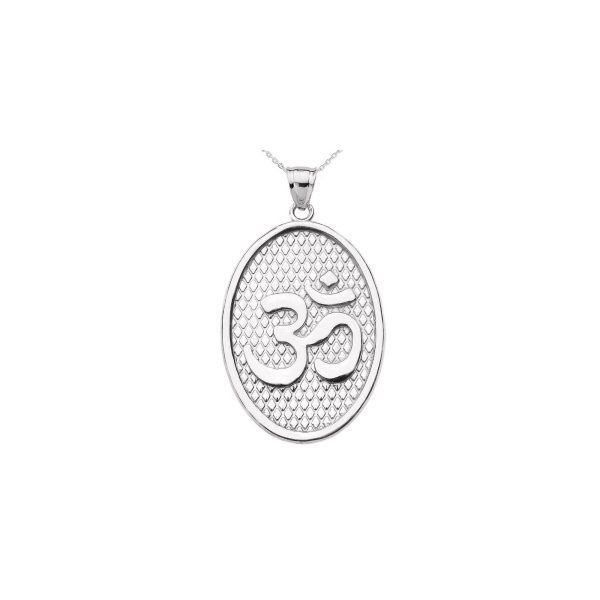 Men's Om Oval Pendant Necklace in 9ct White Gold