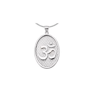 Men's Om Oval Pendant Necklace in Sterling Silver