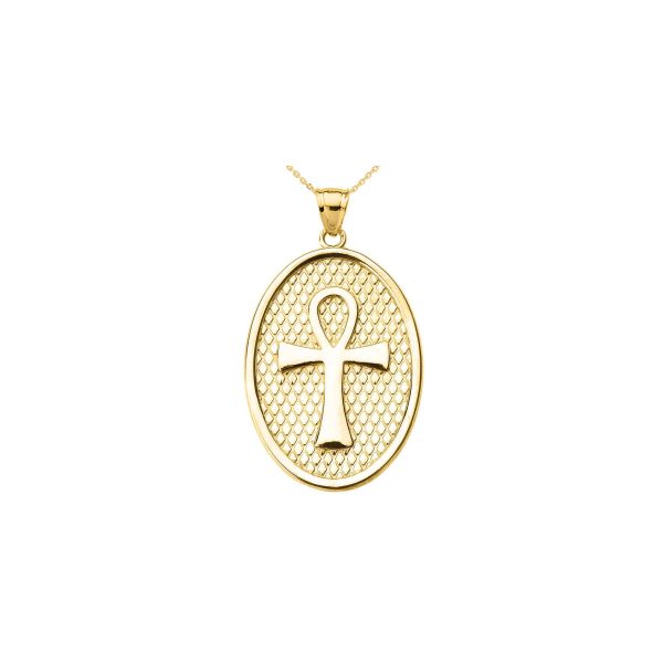 Men's Ankh Cross Egyptian Oval Pendant Necklace in 9ct Gold