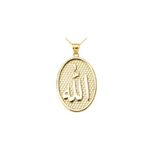 Men's Allah Oval Pendant Necklace in 9ct Gold