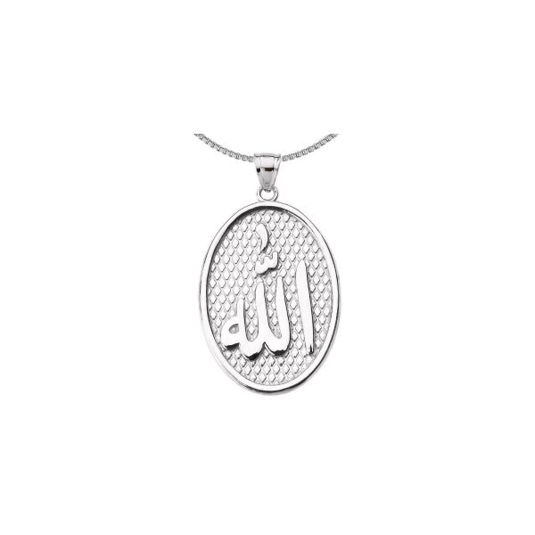 Men's Allah Oval Pendant Necklace in Sterling Silver