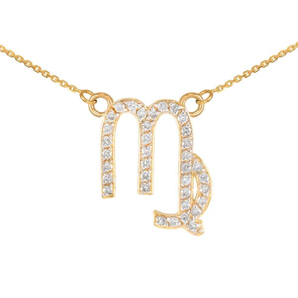 Diamond Embellished Virgo Zodiac Pendant Necklace in 9ct Gold