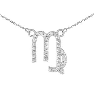 Diamond Embellished Virgo Zodiac Pendant Necklace in 9ct White Gold