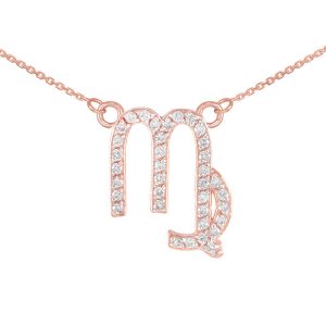 Diamond Embellished Virgo Zodiac Pendant Necklace in 9ct Rose Gold