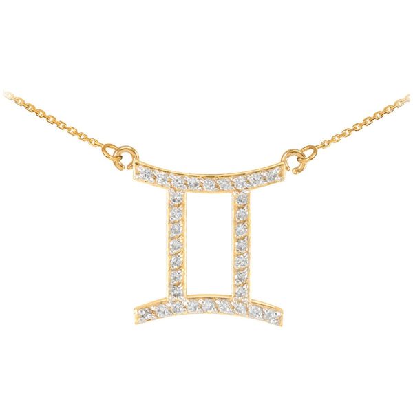 Diamond Embellished Gemini Zodiac Pendant Necklace in 9ct Gold