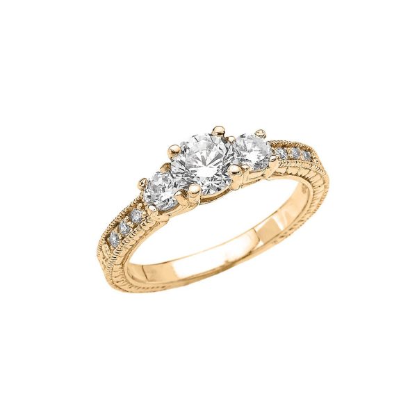 CZ Art Deco Trio Engagement Ring in 9ct Gold