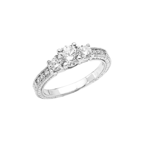 CZ Art Deco Trio Engagement Ring in 9ct White Gold