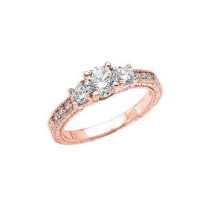 CZ Art Deco Trio Engagement Ring in 9ct Rose Gold