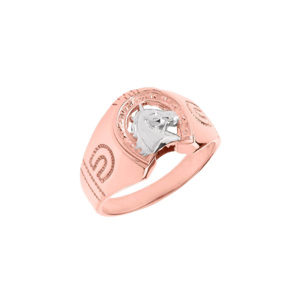 Men's Horseshoe Horse Head Ring in 9ct Rose Gold