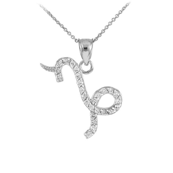 Diamond Capricorn Zodiac Pendant Necklace in 9ct White Gold