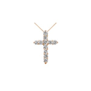 Diamond Statement Embellished Cross Pendant Necklace in 9ct Rose Gold