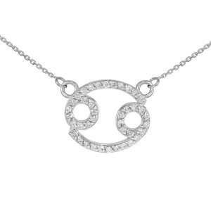 Diamond Embellished Cancer Zodiac Pendant Necklace in 9ct White Gold