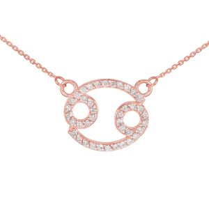 Diamond Embellished Cancer Zodiac Pendant Necklace in 9ct Rose Gold