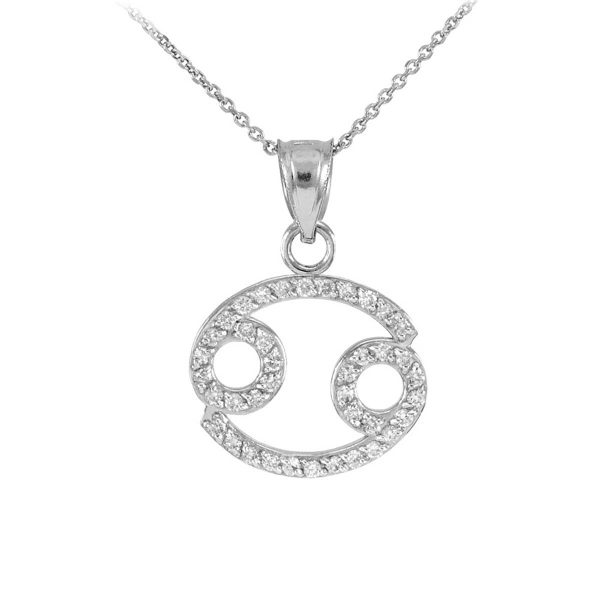 Diamond Cancer Zodiac Pendant Necklace in 9ct White Gold