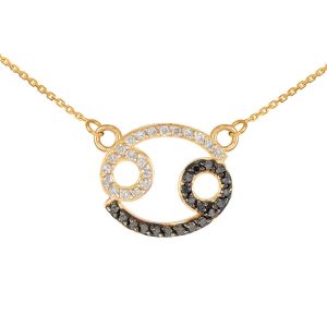 Diamond & Black Diamond Cancer Zodiac Pendant Necklace in 9ct Gold