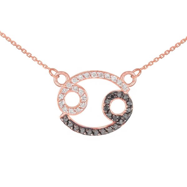 Diamond & Black Diamond Cancer Zodiac Pendant Necklace in 9ct Rose Gold