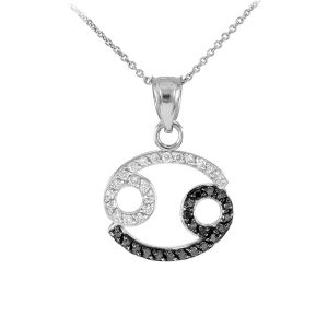 Diamond Cancer Zodiac Pendant Necklace in 9ct White Gold