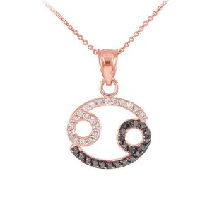 Diamond Cancer Zodiac Pendant Necklace in 9ct Rose Gold