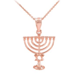 Men's Menorah Star of David Pendant Necklace in 9ct Rose Gold