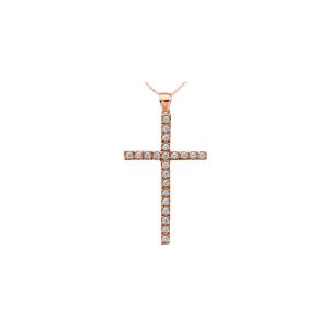 CZ Dainty Embellished Cross Pendant Necklace in 9ct Rose Gold