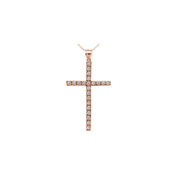 CZ Dainty Embellished Cross Pendant Necklace in 9ct Rose Gold