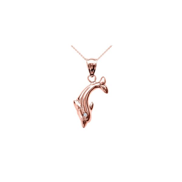 Diamond Diving Dolphin Pendant Necklace in 9ct Rose Gold