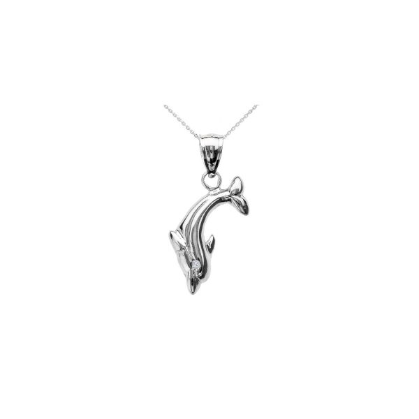 Diamond Diving Dolphin Pendant Necklace in 9ct White Gold