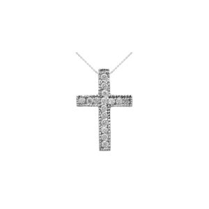 CZ Small Milgrain Edged Cross Pendant Necklace in 9ct White Gold