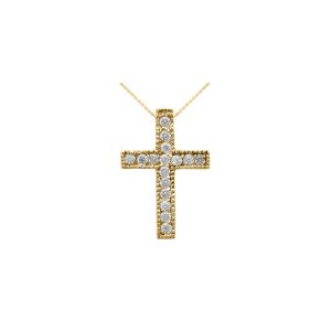 CZ Small Milgrain Edged Cross Pendant Necklace in 9ct Gold